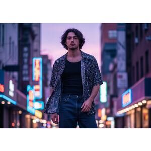 Maxx FM Vintage Rayon Button Up Shirt | Large | 90s Geometric Gothcore